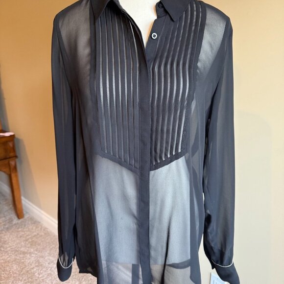 Reitmans sheer black blouse with front pleats and long sleeves, maybe go… - Picture 1 of 11